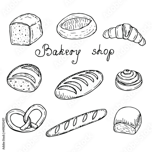 Bakery baking set vector illustration, hand drawing sketch