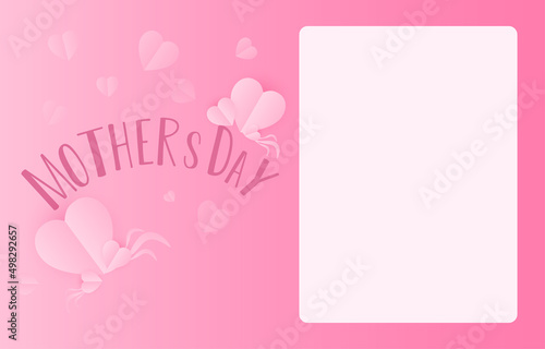 Mother's Day greeting card banner vector with 3d flying hearts pink papercut and bank paper .symbol of love and handwritten letters on pink background. © sopon