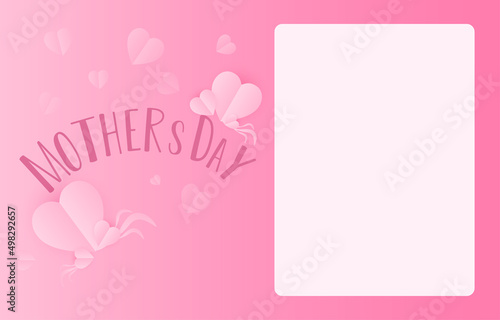 Mother's Day greeting card banner vector with 3d flying hearts pink papercut and bank paper .symbol of love and handwritten letters on pink background.