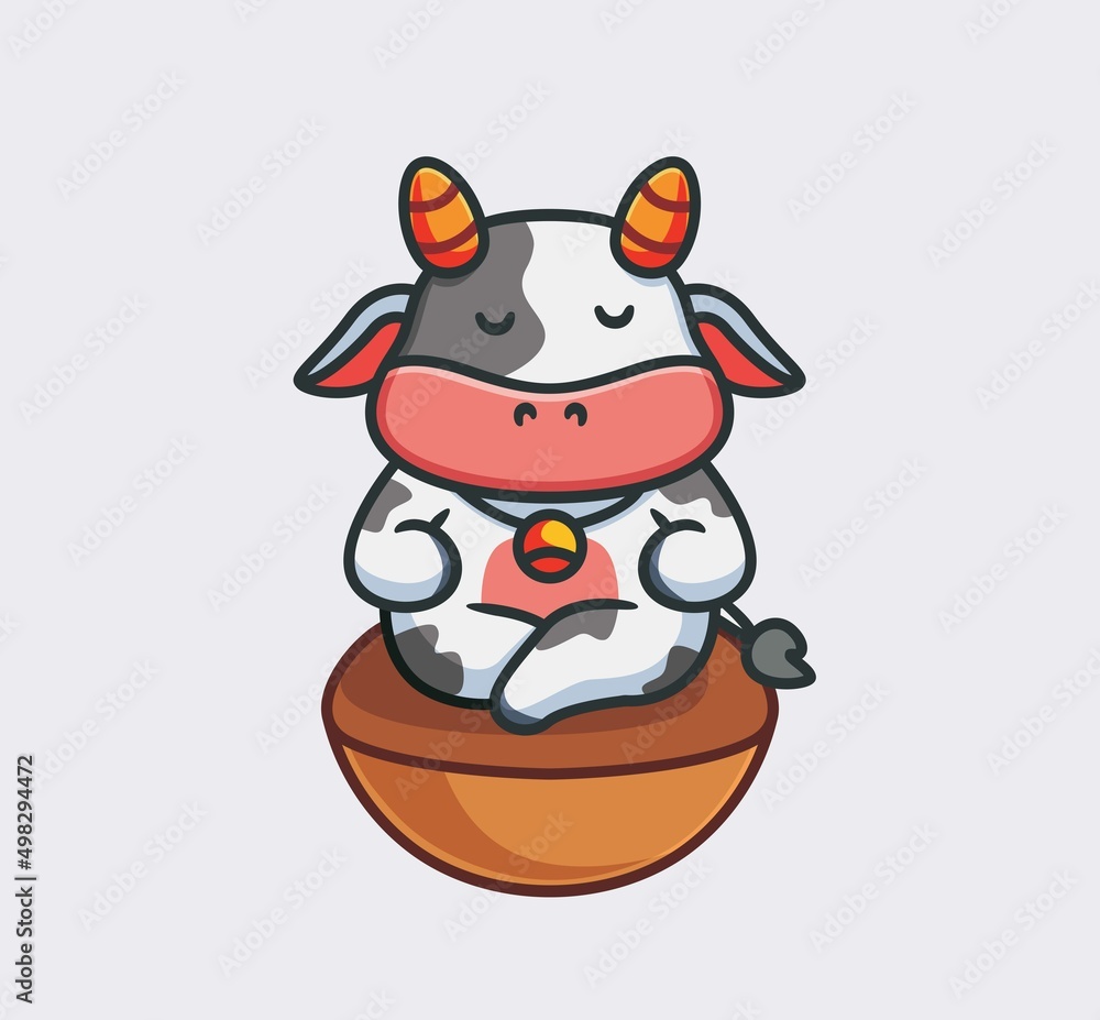 cute cow meditation pose. isolated cartoon animal nature illustration. Flat Style suitable for Sticker Icon Design Premium Logo vector. Mascot Character cute cow meditation pose. isolated cartoon animal nature illustration. Flat Style suitable for Sticker Icon Design Premium Logo vector. Mascot Character