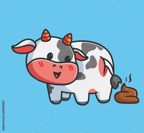 cute cow looking his feces. isolated cartoon animal nature illustration. Flat Style suitable for Sticker Icon Design Premium Logo vector. Mascot Character