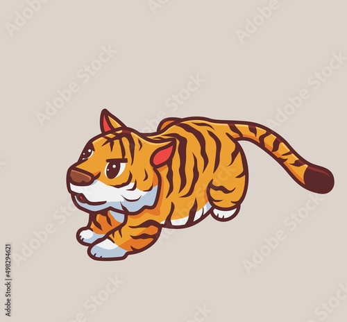 cute tiger hunting. isolated cartoon animal nature illustration. Flat Style suitable for Sticker Icon Design Premium Logo vector. Mascot Character