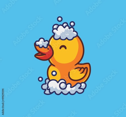 cute yellow duck take a bath. isolated cartoon animal nature illustration. Flat Style suitable for Sticker Icon Design Premium Logo vector. Mascot Character