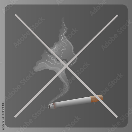 Cigarette and cigarette smoke from a cigarette on a gray background in a vector. Concept. No smoking appeal. Smoking, cigarettes and bad habits. Banners. A sign in public places and transport.