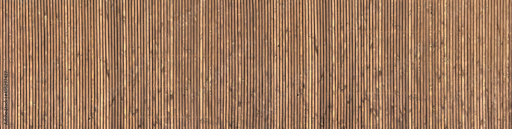 Wooden decorative carved building facade or fence, wooden planks. Pattern or texture - obrazy, fototapety, plakaty 