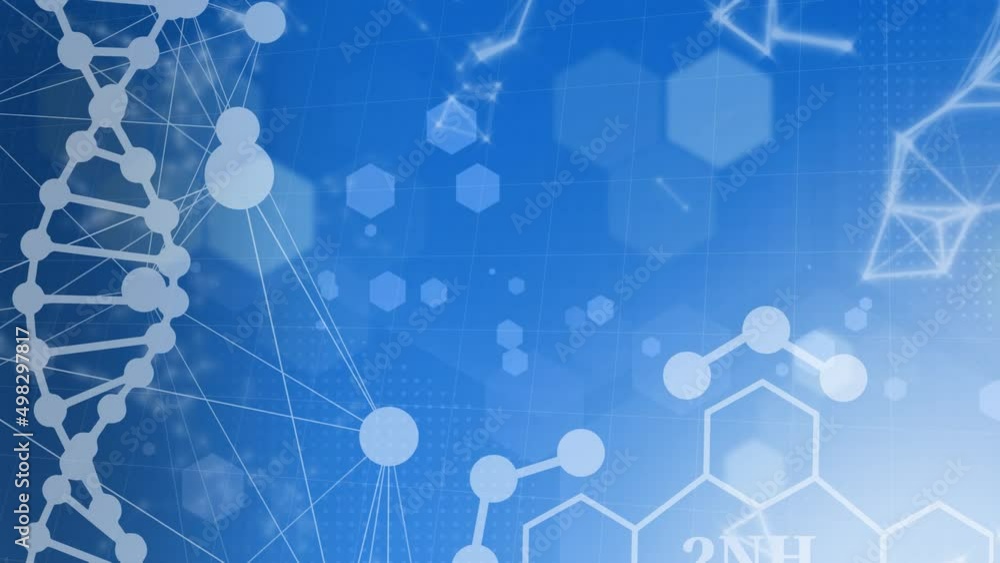 Animation of dna strand and chemical symbols over blue background Animation of dna strand and chemical symbols over blue background