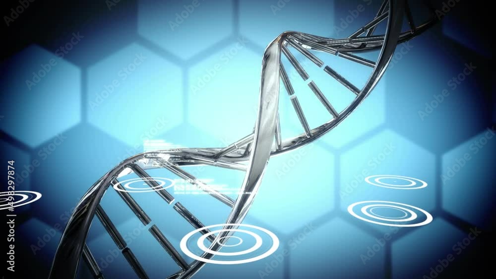 Animation of dna strand and data processing over blue background Animation of dna strand and data processing over blue background