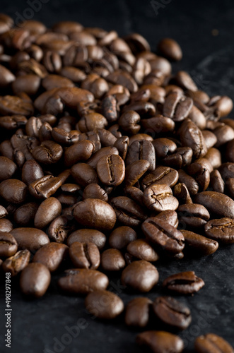 Fresh Coffee Beans on Dark Background