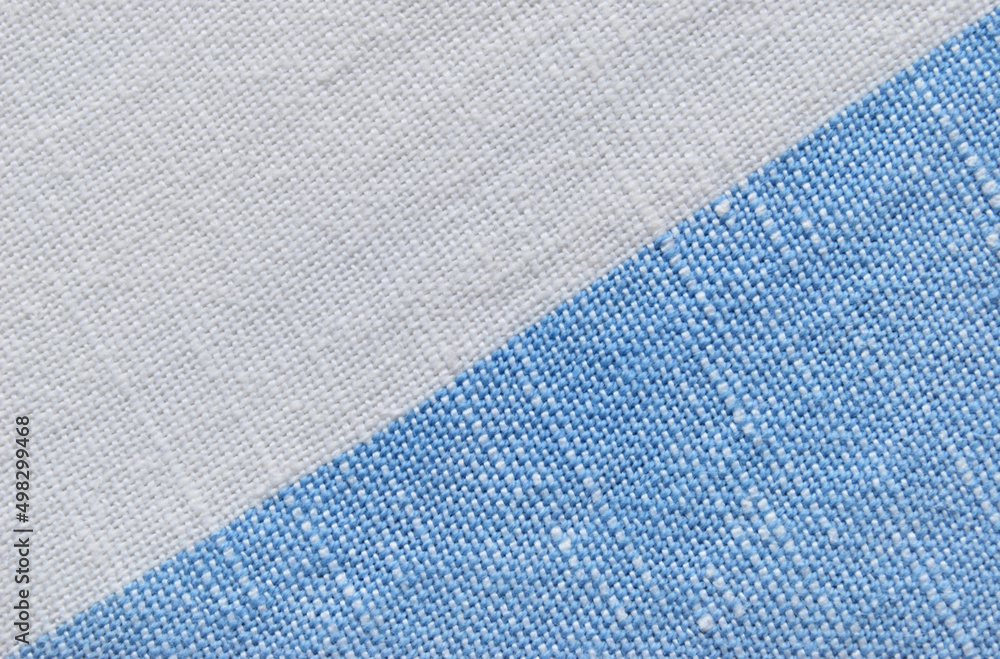 Fototapeta premium Blue and white canvas fabric for background, blue linen texture as background