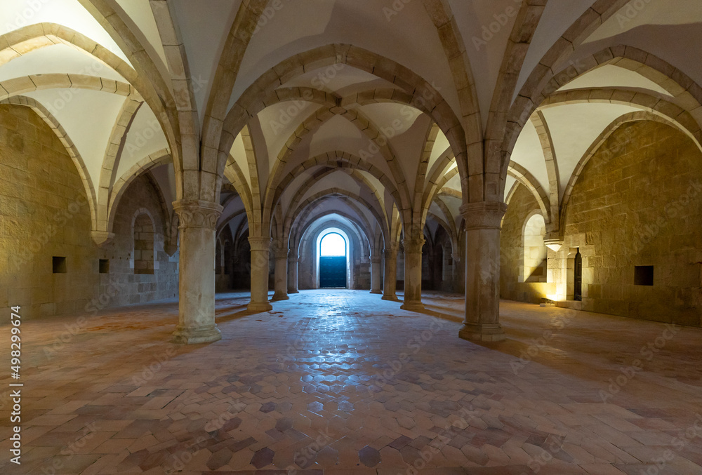 interior view of the dormitory in the Alcobaca monastery
