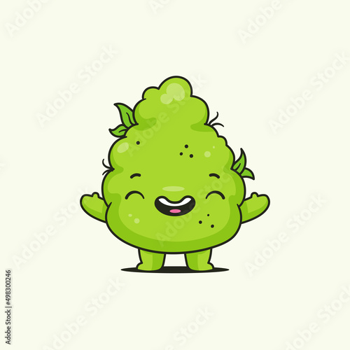 Cannabis bud kawaii mascot cartoon vector character illustration