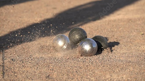 Boule ball landing in slow motion. Concept of success, scoring and accuracy in sports.
