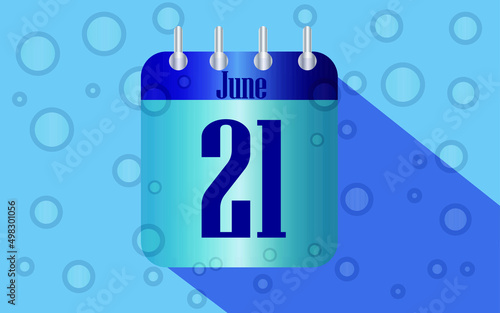 21 June. Calendar icon for day of the month in water with bubbles