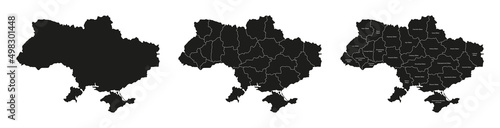 Ukraine maps set. Set of Ukrainian map with names of regions and blank map of Ukraine. Vector illustration.
