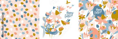 Flowers and eggs Easter vector illustration set