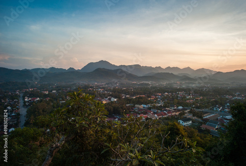 Aerial view of Luang Prabang cityscape, Laos, Unesco world heritage site © maodoltee