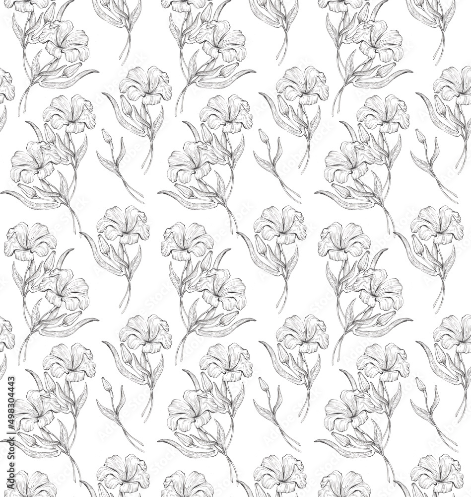 Hand drawn seamless pattern of flowers and bouquets in art nouveau style Hand drawn seamless pattern of flowers and bouquets in art nouveau style
