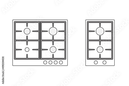 Gas stove top view outline icon set. Clipart image isolated on white background
