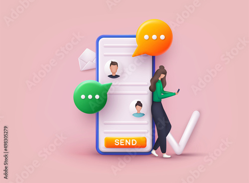 Talk, dialogue, messenger or online support concept. 3D Web Vector Illustrations.
