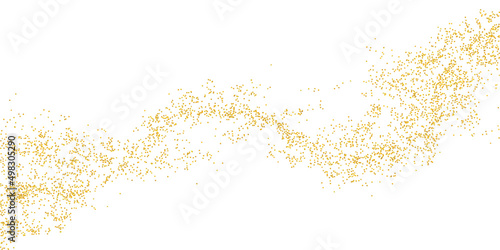 Horizontal wavy strip sprinkled with crumbs golden texture. Background Gold dust isolated. Particles grain. Vector