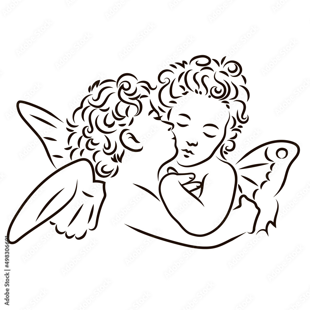 William Bouguereau - First Kiss part replica head wing two couple angels William Bouguereau - First Kiss part replica head wing two couple angels