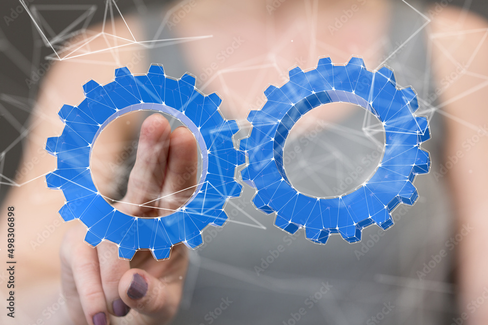gear system data. Connecting lines and dots.Big data visualization gear system data. Connecting lines and dots.Big data visualization