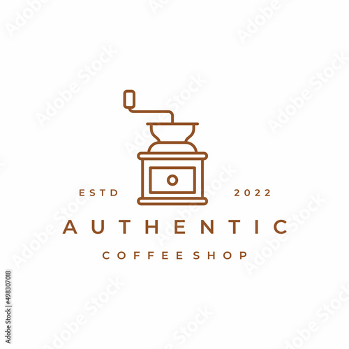 Retro Line art Coffee grinder logo design vector illustration