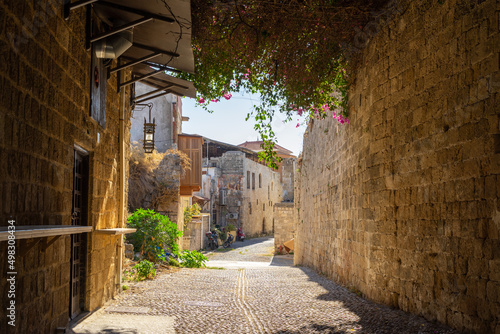Street of medieval city Rhodes. Principal city on the island of Rhodes in the Dodecanese, Greece