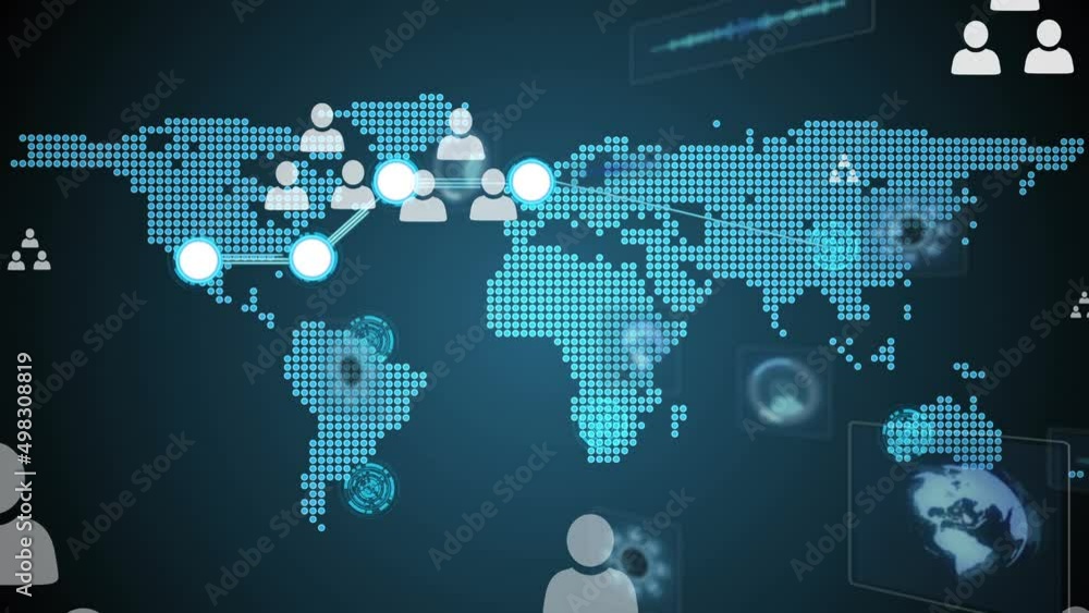 Video of map and network of connections over dark background Video of map and network of connections over dark background