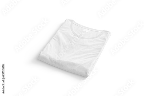 Blank white folded square t-shirt mock up, side view