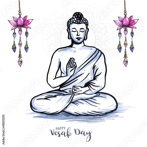 Vesak day traditional budha sketch card background