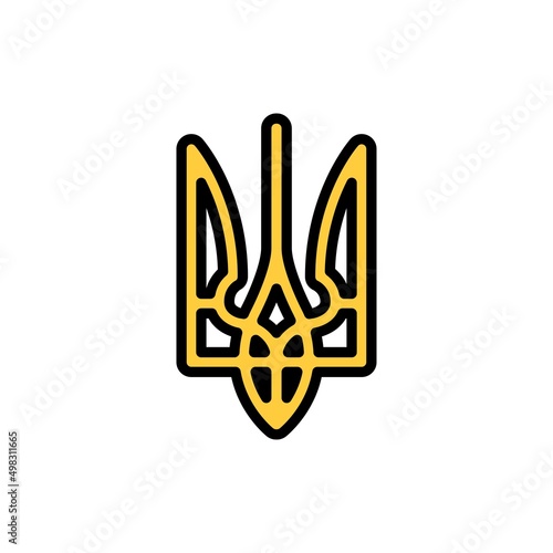 Ukrainian trident line color icon. Isolated vector element.