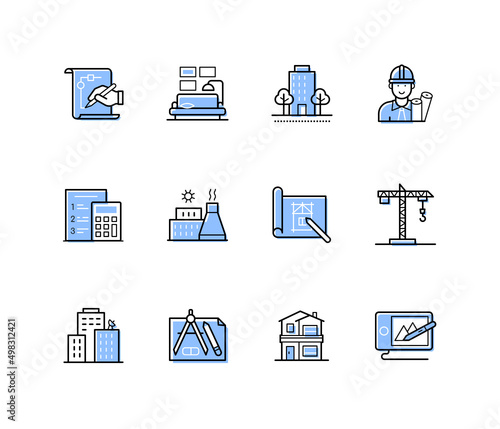 Urban planning - colorful line design style icons set