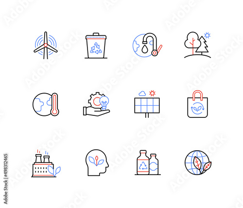 Ecology and alternative energy - line design style icons