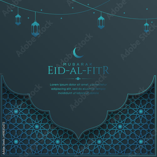 Eid Al-Fitr Mubarak, Ramadan Kareem, Islamic Style Greeting Background with Arabic Ornaments