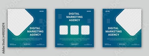 Set of three social media post template digital marketing agency design poster or banner templates design