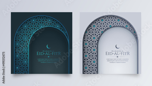 Eid Al-Fitr Mubarak, Ramadan Kareem, Islamic Style Greeting Background Collection Set with Luxury Elegant Pattern