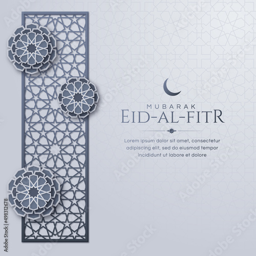 Eid Al-Fitr Mubarak, Ramadan Kareem, Islamic Style Greeting Background with Luxury Elegant Ornaments