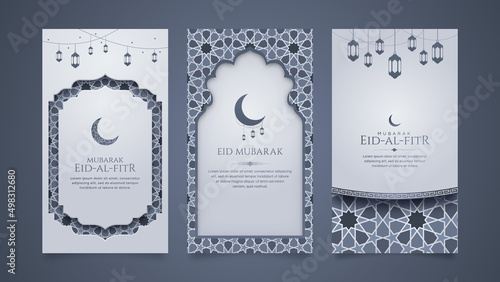 Islamic Arabic Style Ramadan and Eid Greeting Social Media Story Design Template Collection Set