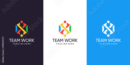 Team work logo design with modern style Premium Vector