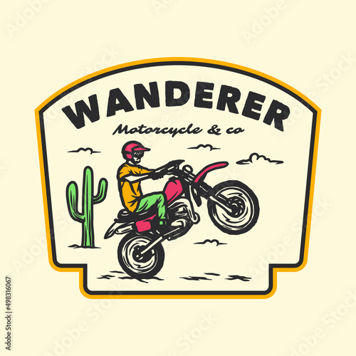 Hand Drawn Vintage Motorcycle Wild Life Adventure Logo Label Badge