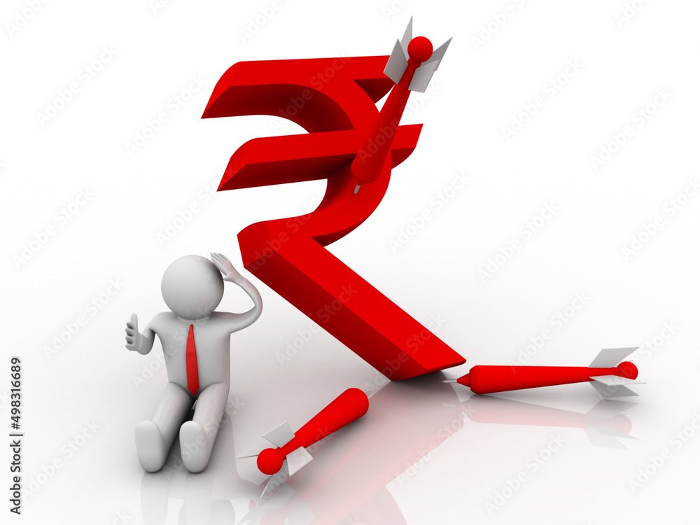 3D rendering illustration Rupee currency with business man 3D rendering illustration Rupee currency with business man