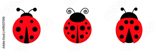 Ladybug cute character set. Three little red ladybird. Vector isolated on white.