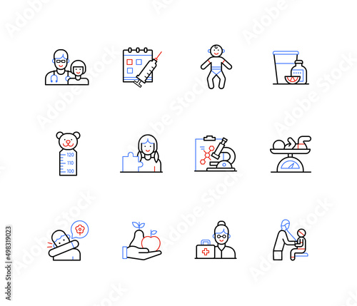 Caring for children - line design style icons