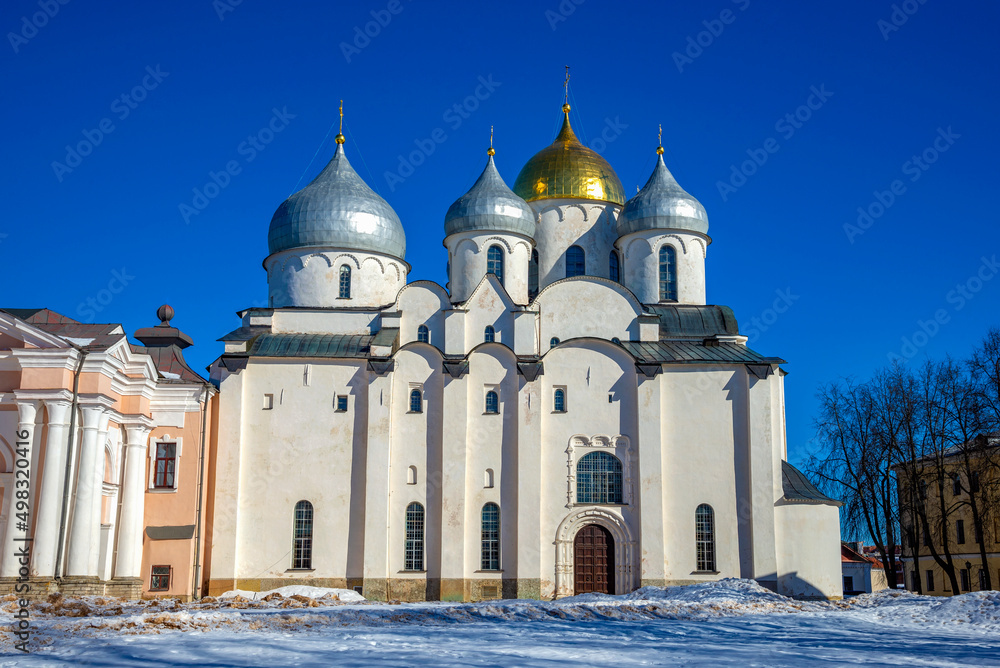 Medieval St. Sophia Cathedral on a spring day. Veliky Novgorod, Russia Medieval St. Sophia Cathedral on a spring day. Veliky Novgorod, Russia