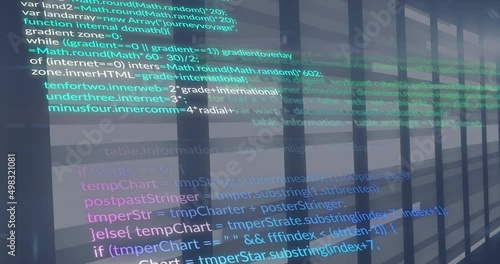 Animation of data processing and lines on blue background
