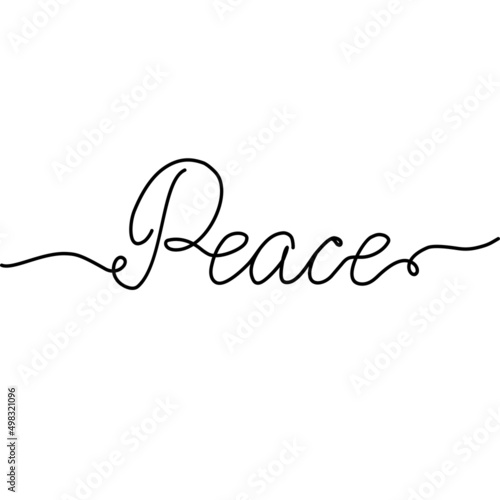 Peace. Hand drawn continuous word. Line art style. Peace and stop war concept.