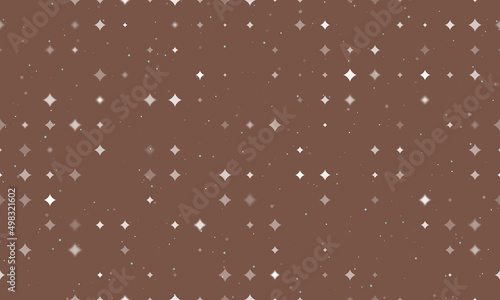 Seamless background pattern of evenly spaced white star symbols of different sizes and opacity. Vector illustration on brown background with stars