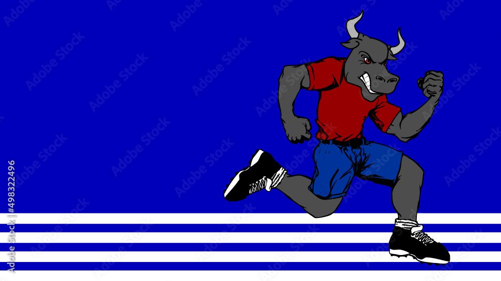 Obraz premium runner bull cartoon background illustration in vector format