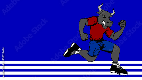 runner bull cartoon background illustration in vector format
